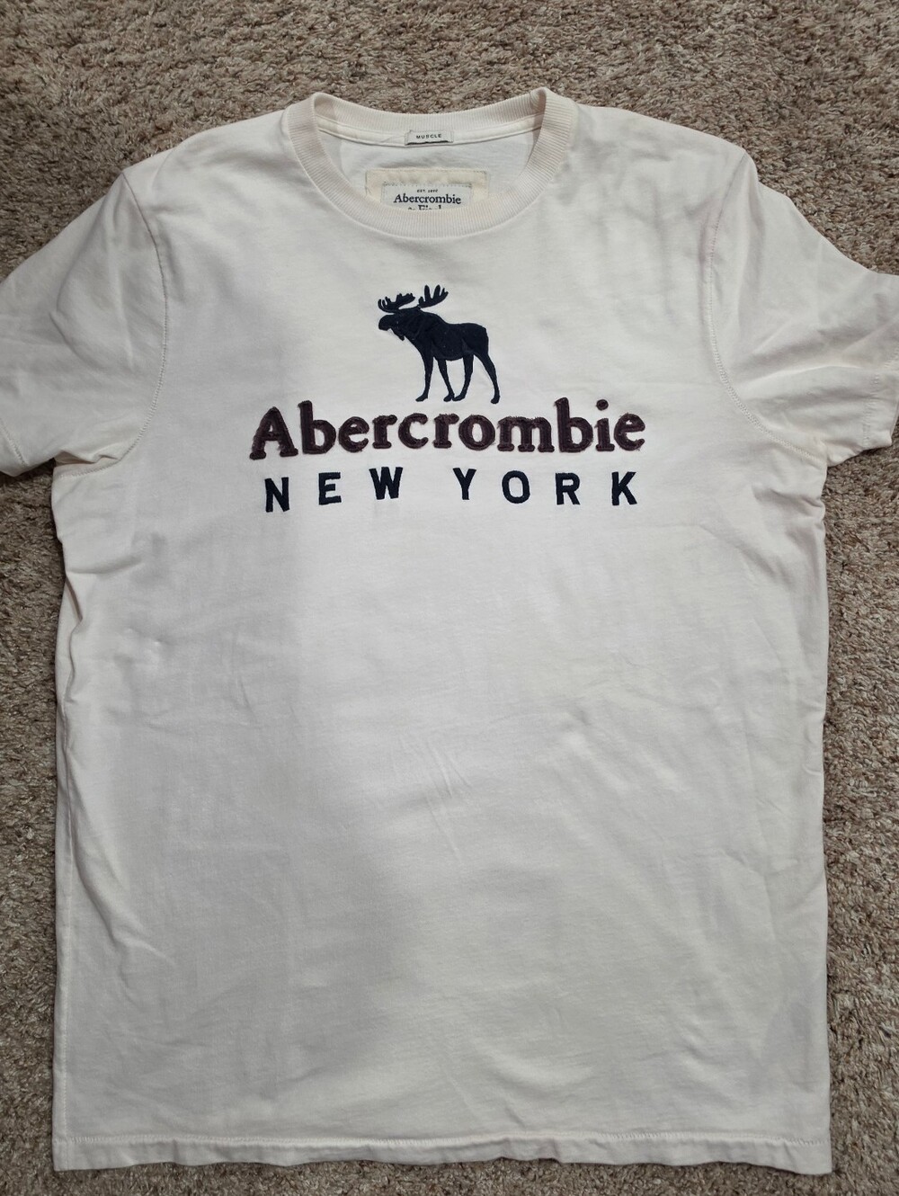 Vintage Abercrombie & Fitch Muscle Fit Graphic Tee Shirt Off White Cream XL Y2K